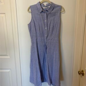 Liz Claiborne Sleeveless Chambray Shirt Dress Button-Down Front Size 12 Linen